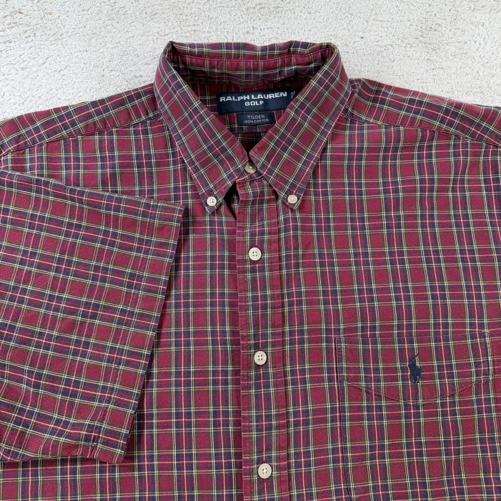 Ralph Lauren Shirt Mens Large Red Plaid Short Sleeve Button Down Pony Tilden